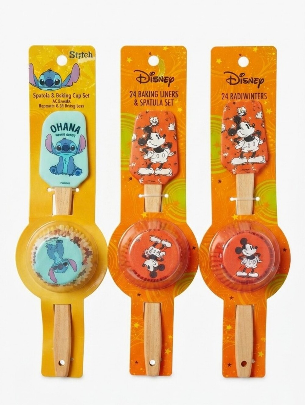 NWT Disney Stitch & Mickey Mouse Baking Spatula & Cupcake Liner Set Bundle